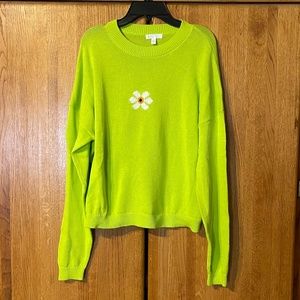 Abound Crewneck Neon Green Daisy Sweater